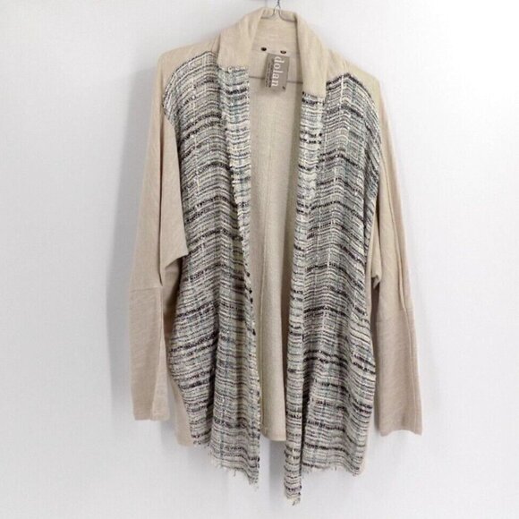 Anthropologie Dolan Left Coast Tweed Cardigan Twinkled Open Knit Beige Size M - Picture 4 of 4